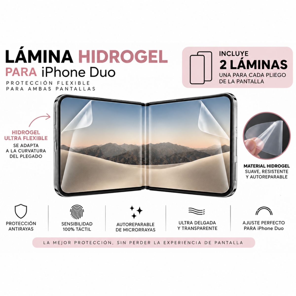 1200x1200 MELI (2) Lamina de Hidrogel Para iphone Duo Pantallas Internas y Externas - Rock Space - Imagen 3