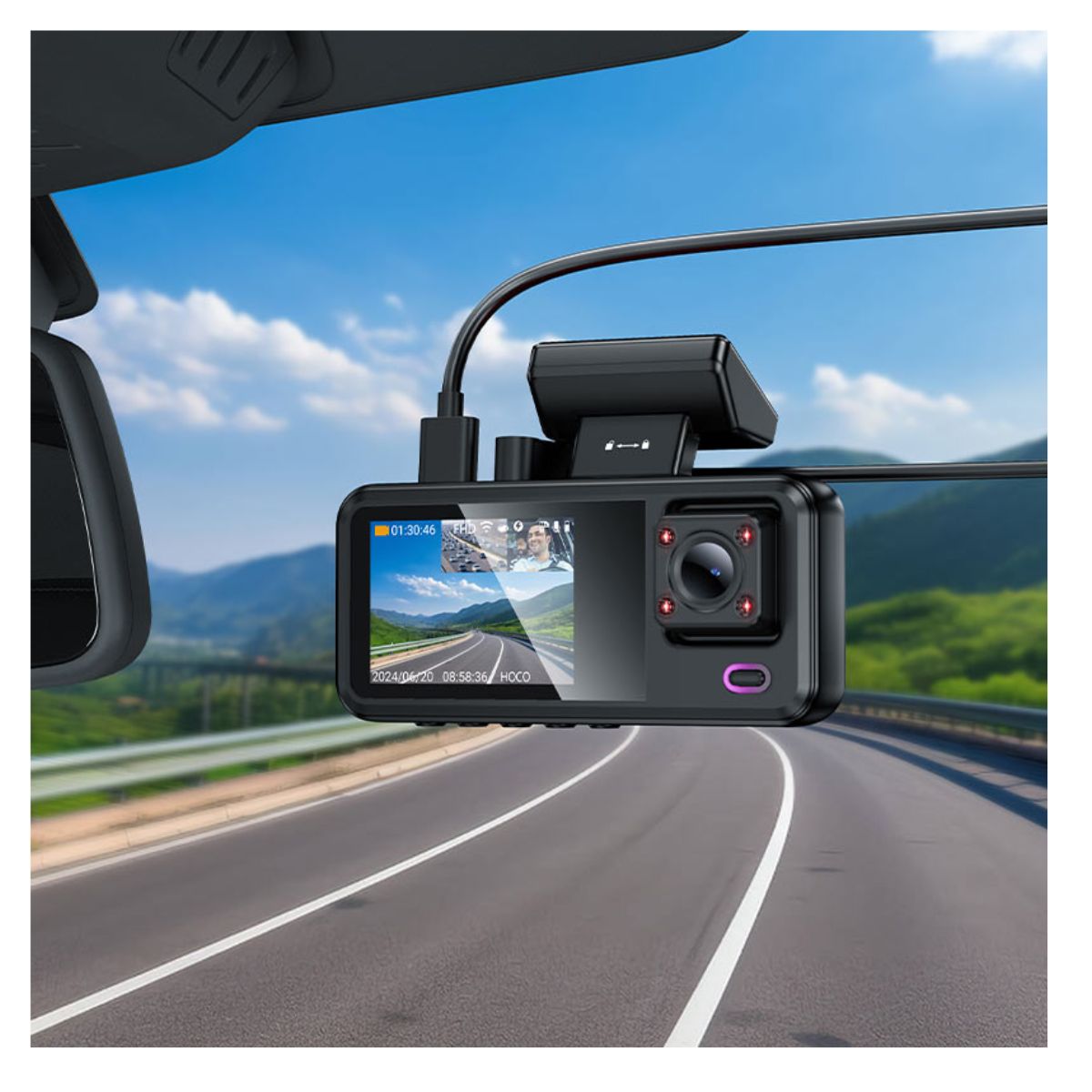 1200x1200 MELI (38) Camara Auto Delantera Trasera E Interna Hd Dvr Con Pantalla - Imagen 3